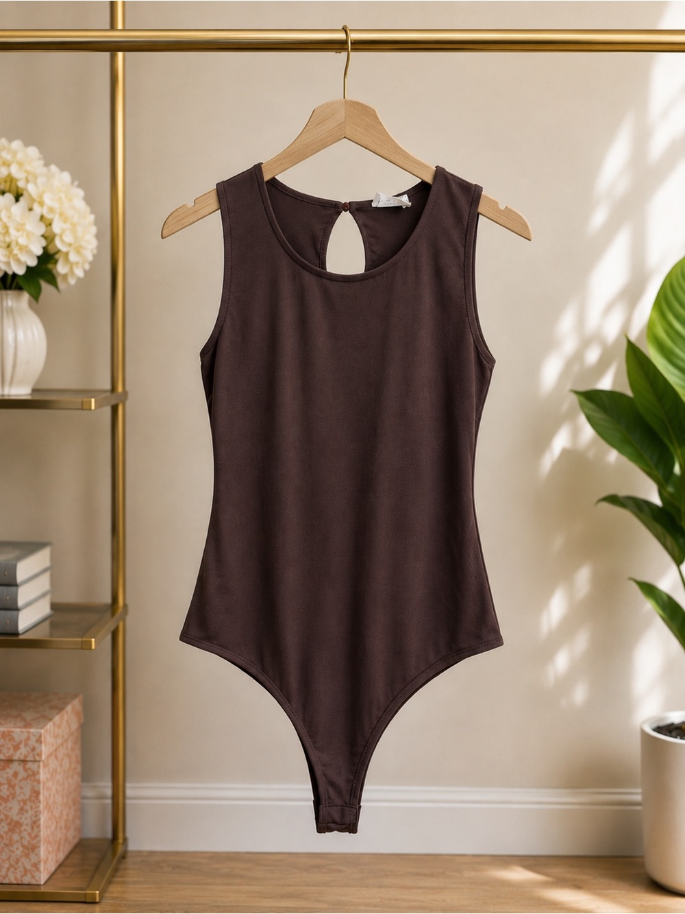 Le Lis Collection Brown Open Back Strappy Bodysuit Medium Made in USA